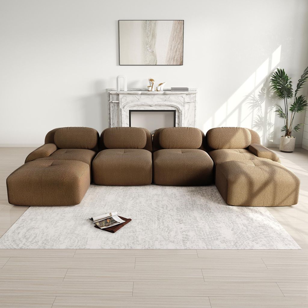 Modulares U-Sofa, rahmenlos, atmungsaktiver Cordstoff, 32D hochelastische Polsterung, extra breite Armlehnen, haustierfreundlich, ergonomisch