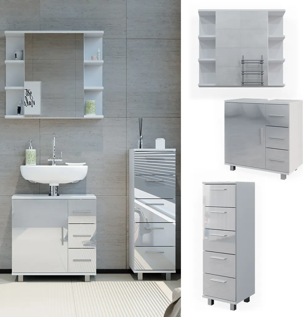 Optimisation rangement salle de bain meuble Vicco Ilias blanc 3 pièces - 2
