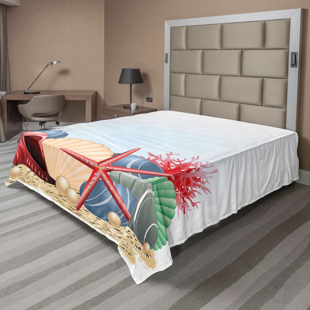 ABAKUHAUS Pearls Bettlaken, Seestern Seestern Und Korallen Unterwasserleben Sommerzeit Küsten Illustration, weiches bequemes oberes Bettlaken für...