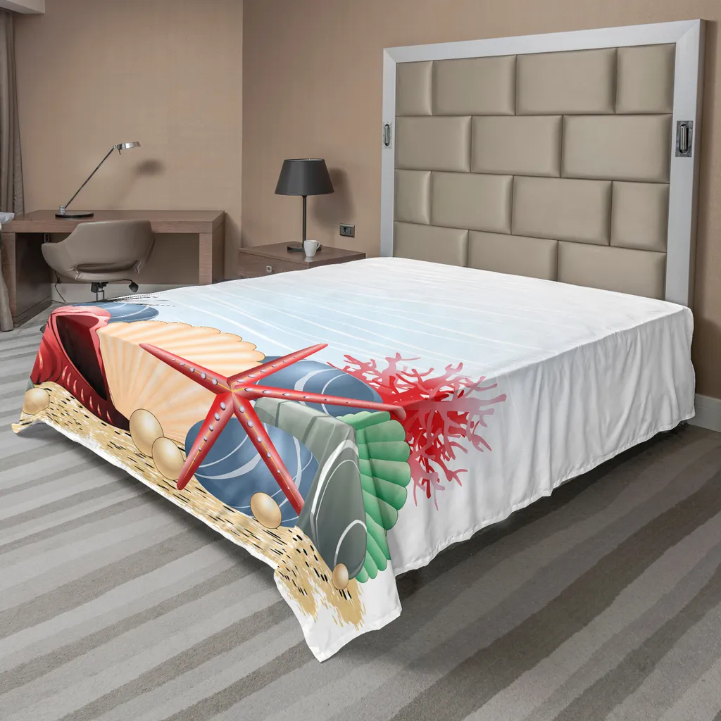 ABAKUHAUS Pearls Drap Plat Étoile de Mer et Corail Rouge Beige 266x260cm