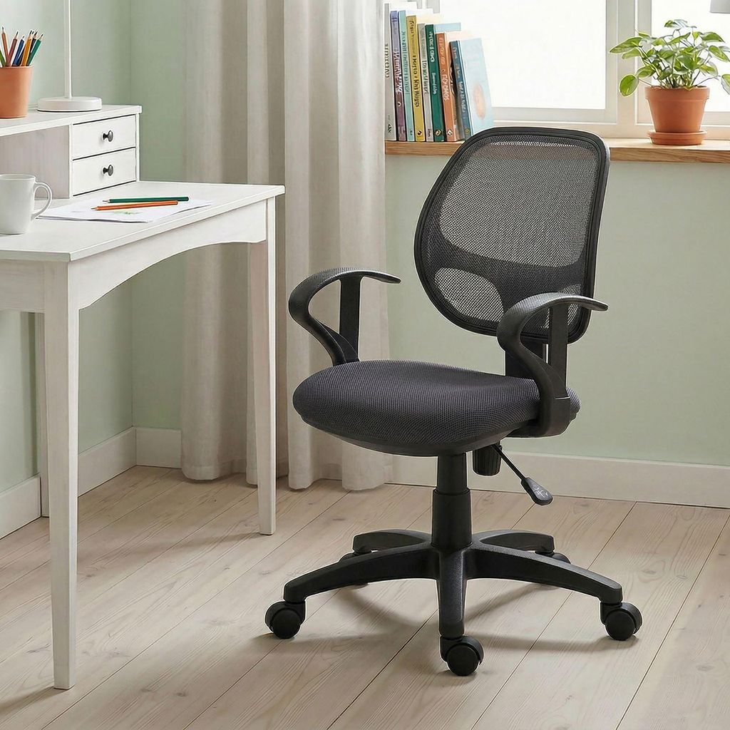 Kinderdrehstuhl COOL, Grau - Kinderzimmer Schreibtischstuhl höhenverstellbar mit Armlehnen und Wippmechanik inkl. atmungsaktivem Netzbezug [max. B...