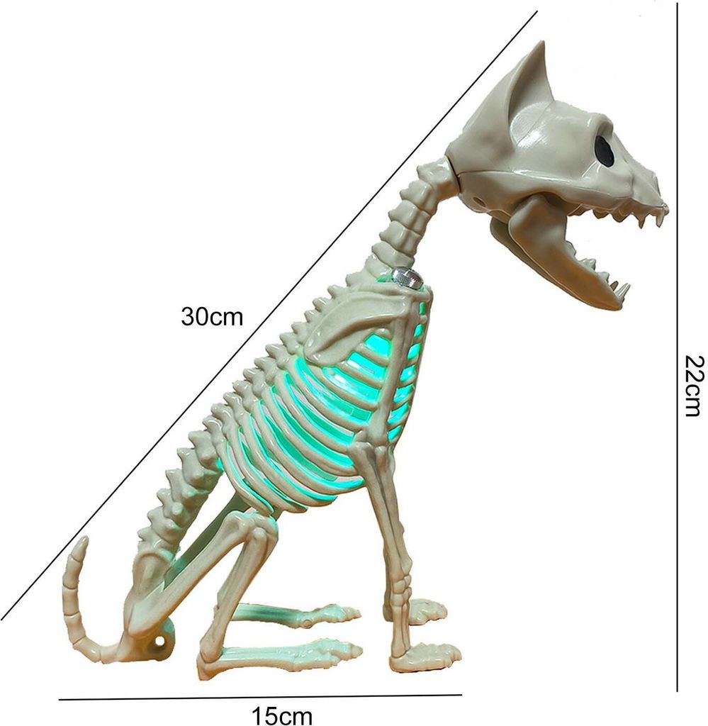 Halloween-Skelett-Katzendekoration, LED-beleuchtete Kätzchenknochen mit beweglichen Gelenken, Harz-Tischstatuen für Halloween-Partygeschenke
