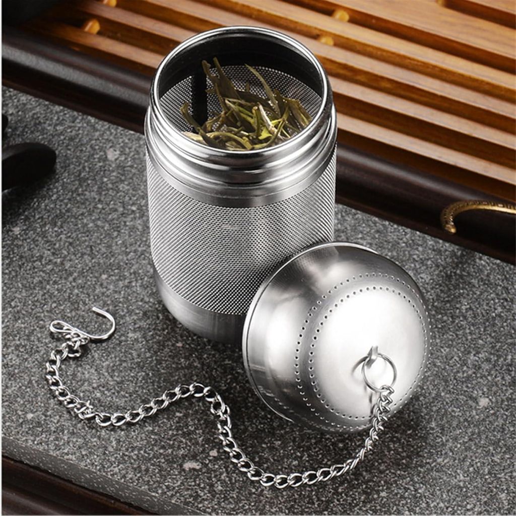 Teesieb für losen Tee - rostfreier Stahl - Teefilter - Tee-Infuser - Kräutersieb - feines Teesieb mit Deckel und langer Kette für Teekannen - Ta...