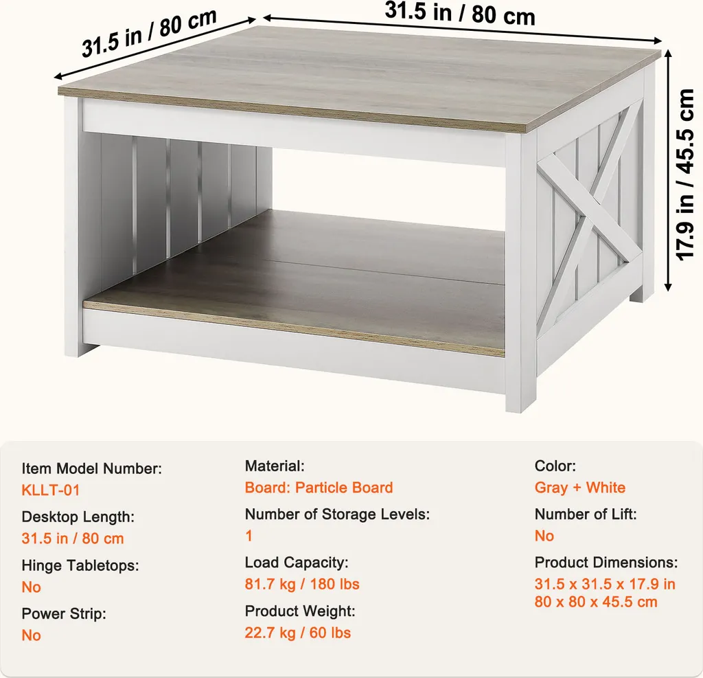Table de salon rustique en bois bicolore avec rangement ouvert 80cm - 7