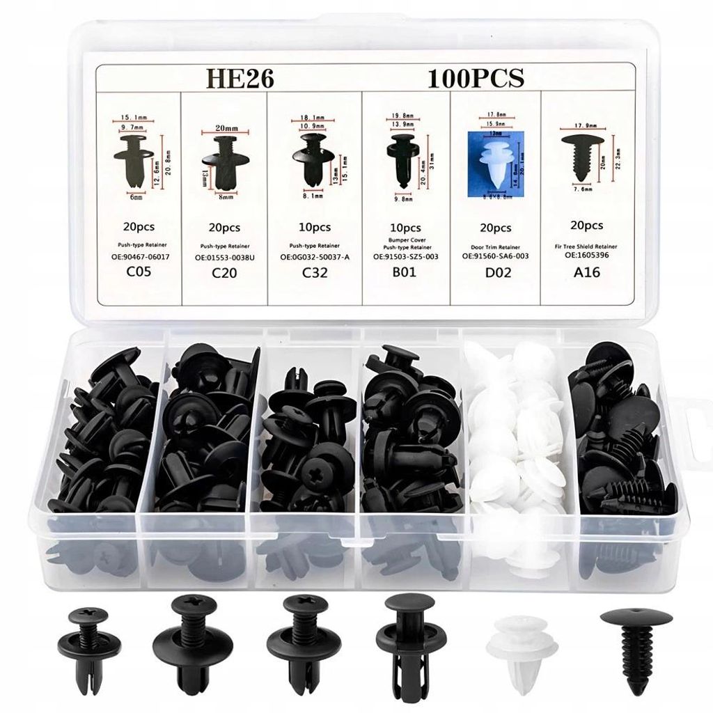 100x Auto Befestigungsclips Set Kunststoff Schwarz Produktbild 