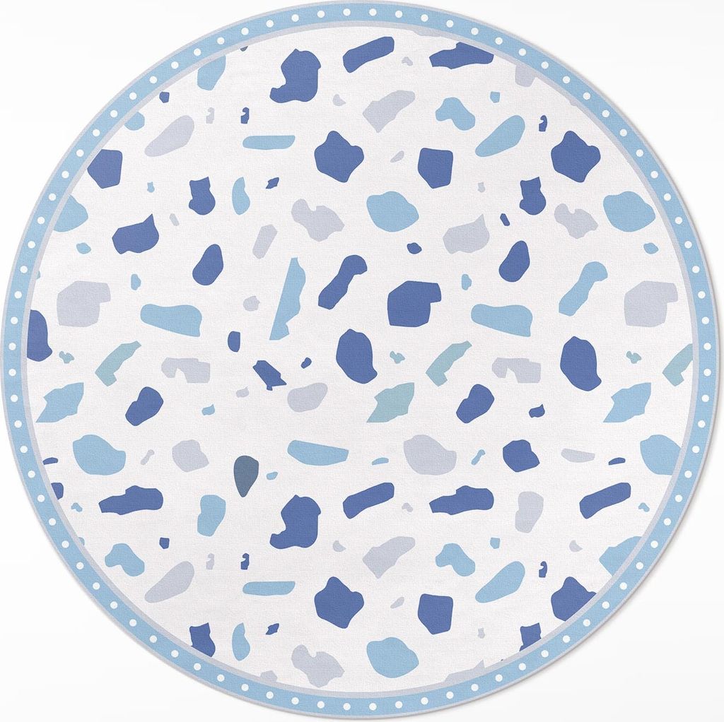 Illustration eines dekorativen Steinmusters aus Porzellan – Vinyl Fußmatte – Ø 110cm – Rutschfest – Pflegeleicht & Langlebig