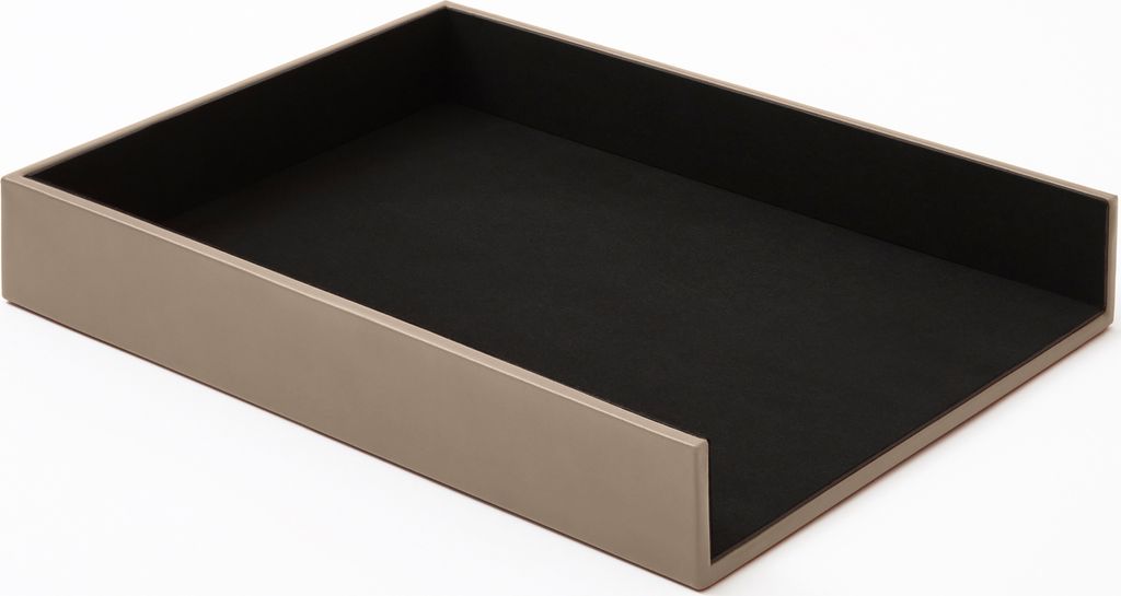 Briefablage Büro Leder Taubengrau cm 32 x 24.2 x H.5 - Ablagefächer Papierablage Ablagekorb A4 - Hergestellt in Italien