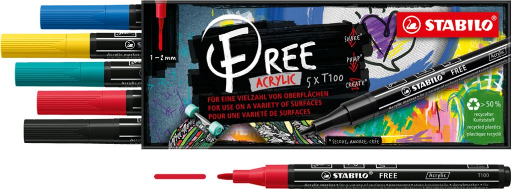 STABILO Acrylmarker FREE T100 5er Set "Royal"