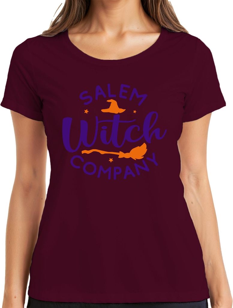 Salem Witch Company Halloween Hexenhut Hexenbesen Sterne Vintage Damen T-Shirt, Burgundy, 3XL