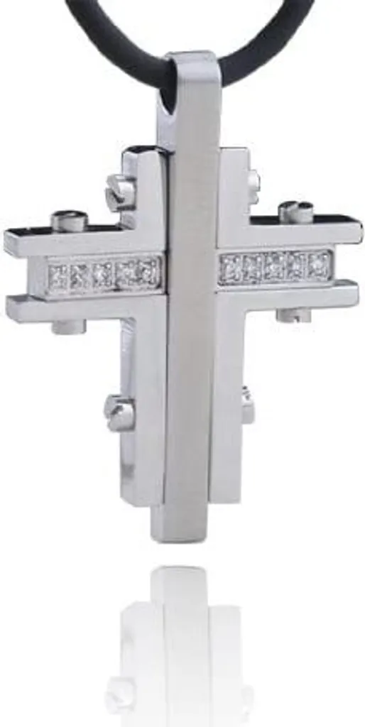 Collana Uomo Croce 55cm: Acciaio Inox, Zirconi e Gomma - Idea Regalo