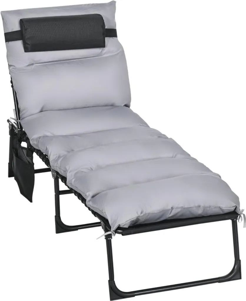 Transat de jardin inclinable 5 positions acier et polyester 189 cm gris