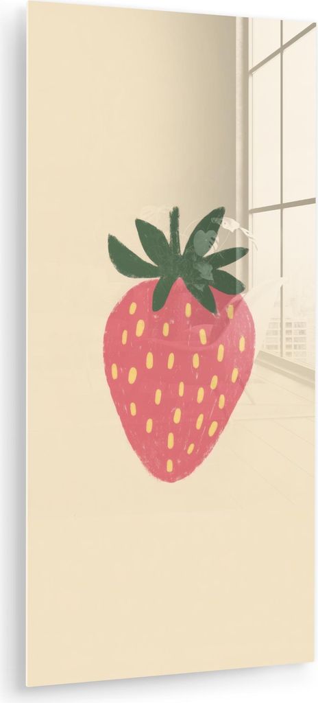 MuchoWow Glasbilder - Bilder auf Wandbild - Foto auf Glas Erdbeere - Minimalistisch - Rot - Obst 60x120 cm Wanddekoration aus Glas - Acrylglasbild ...