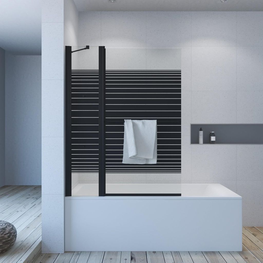 Badewannenaufsatz Schwarz matt 110 x 140 cm Duschtrennwand Produktbild 
