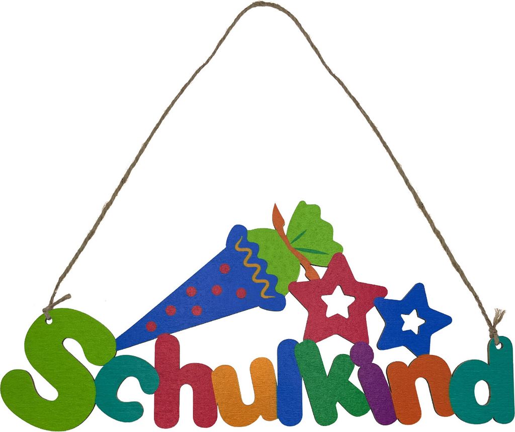Oblique Unique Schulkind Holz Schild als Tür Anhänger für Schuleinführung Einschulung Jungs und Mädchen Deko zum Aufhängen - bunt