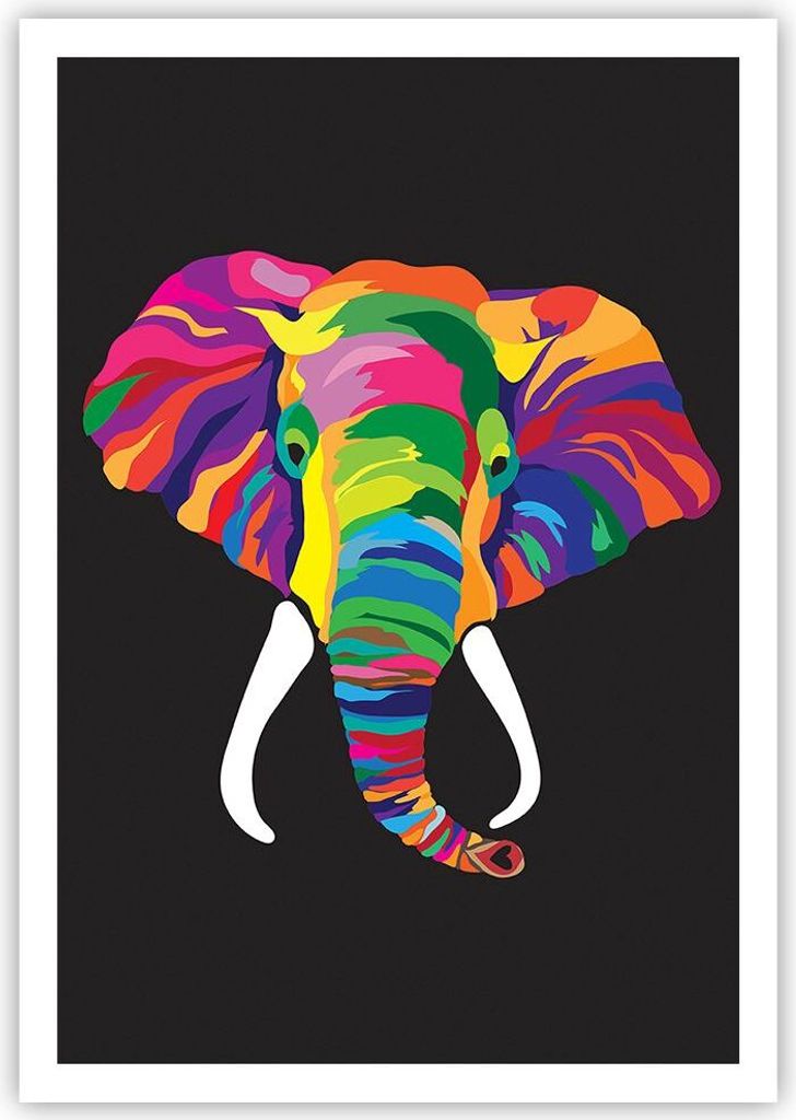 Poster - Poster ohne Rahmen - Elefant spaß bunt tier - 70x100 cm - Wand Bild - Wanddeko - Wandbilder - Kunstposter - Wandposter - Bilder - Kunstdr...