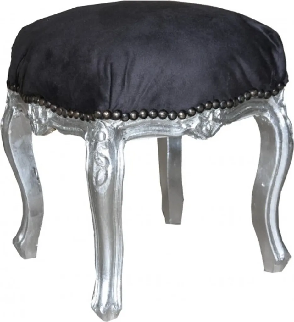 Tabouret baroque noir argenté Casa Padrino de 40 cm pour salon chic
