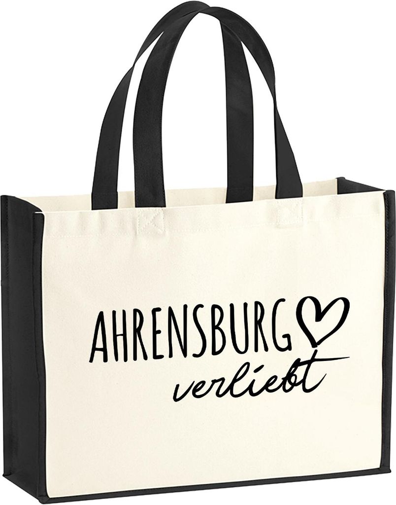 Huuraa Jutetasche Ahrensburg verliebt 21 Liter Black Jute und Baumwolle Einkaufstasche Geschenkidee