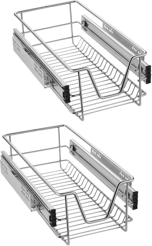 Two identical wire basket drawers with sliding mechanisms.