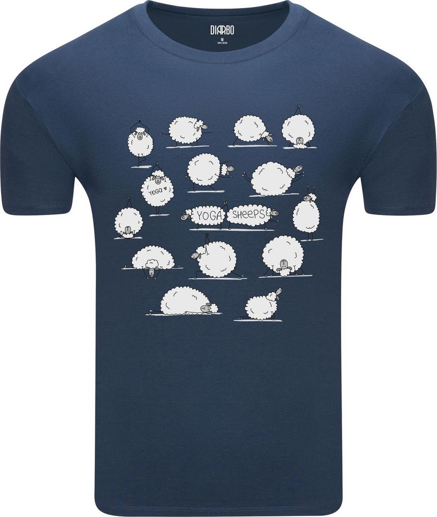 Diarbo Herren T-Shirt mit Lustigem Sport Druck Yoga-Schaf Blau Gr.S