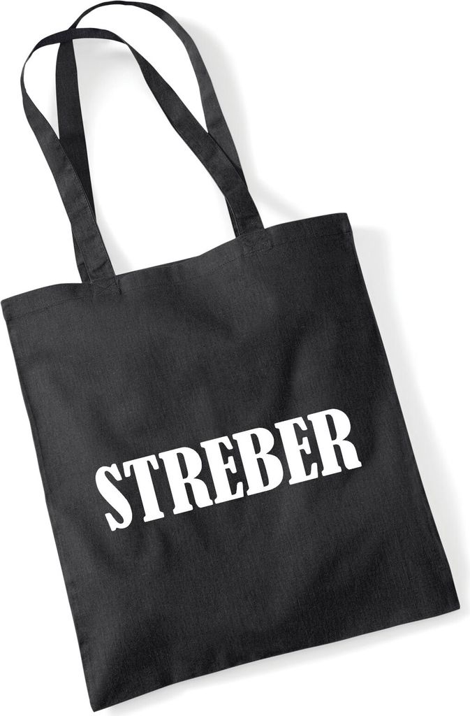 Huuraa Jutebeutel Streber Schriftzug 10 Liter Black Baumwolle Tasche Geschenkidee
