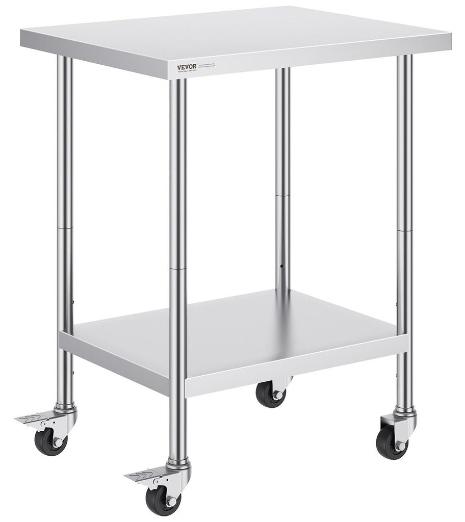 Stainless Steel Work Table Commercial Prep Table 24x30 Inch With 4 Casters