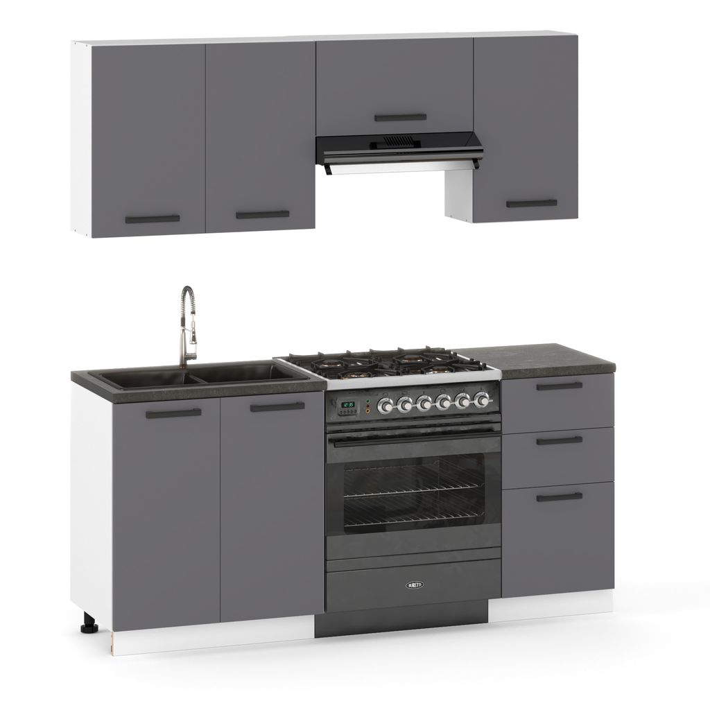 ULWEHOME Küchenmöbel Küchenmöbel-Set „Barcelona“ 180 cm | Unterschrank - Regal - Arbeitsplatte - Küchenzeile | Anthrazit 1,8 m