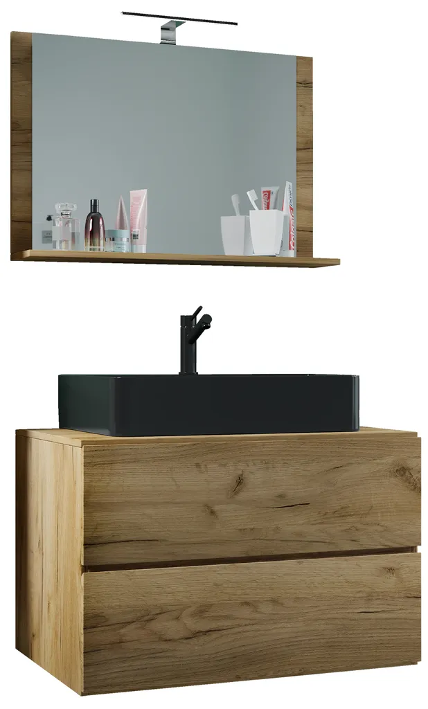 Meuble Salle de Bain Lendas 80 cm avec Rangement Intelligent et Miroir