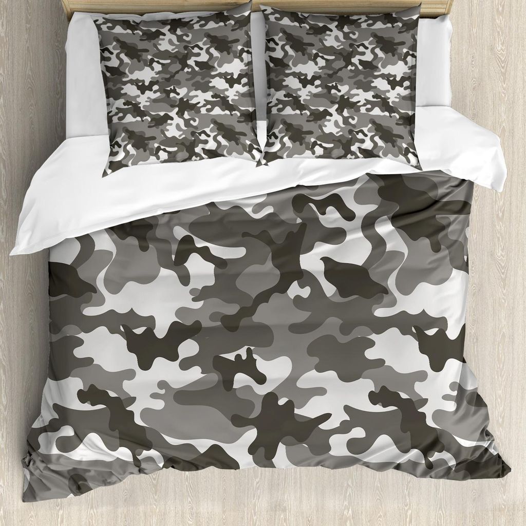 ABAKUHAUS Tarnen Bettbezug Set, Einfarbig Abstrakt Kleidung Muster Tarnung Innerhalb Des Vegetations Mode Entwurf Druck, 155 x 220 cm + 80 x 80 cm,...