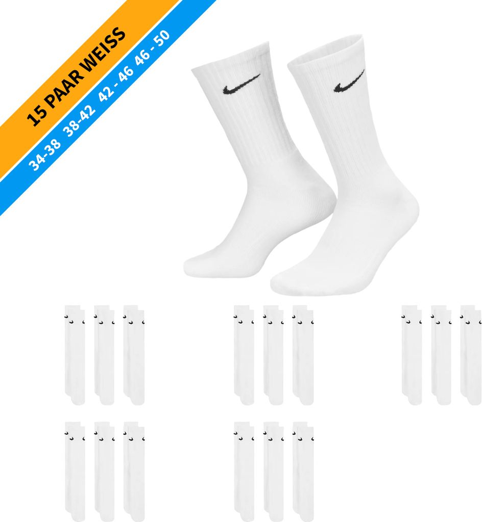 NIKE Socken - Farbe: 15 Paar Weiß Tennis Socken - Größe: 34-38
