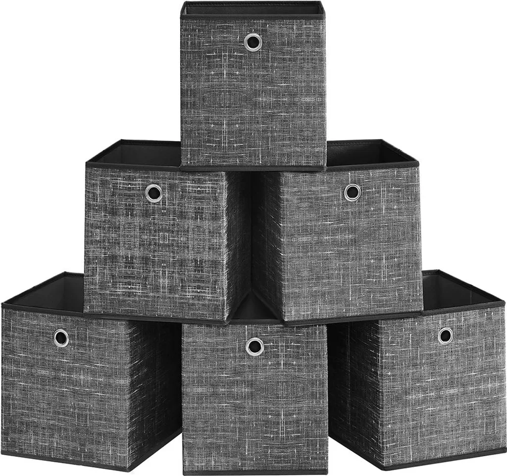 Lot de 6 boîtes de rangement 26 cm noir moucheté pour étagères cubes