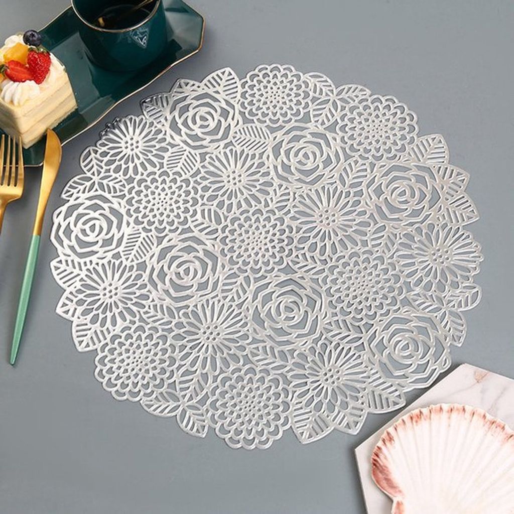 4x Silber Tischsets rund - Rosas Silber - Silber - Dekoration - 38cm rund