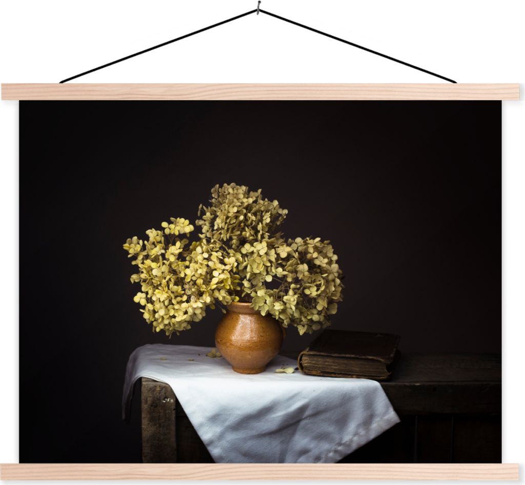 MuchoWow Textilposter Getrocknete Blumen - Vase - Stilleben 40x30 cm mit holzfarbenen Rahmen - Bilder