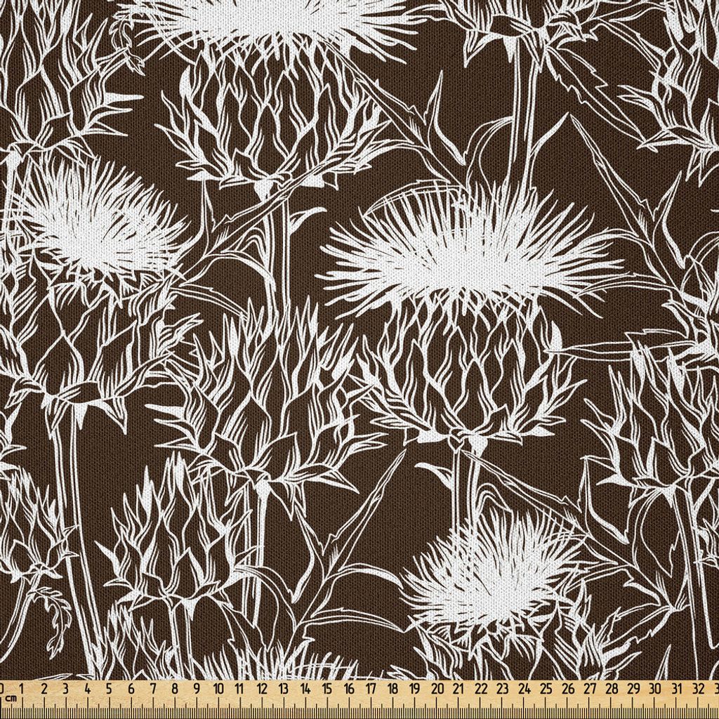ABAKUHAUS Distel Microfaser Stoff als Meterware , Monochrom Muster der Schottischen Distel Silhouetten Motive Wiederholendes Muster, 10 M (230 x 10...