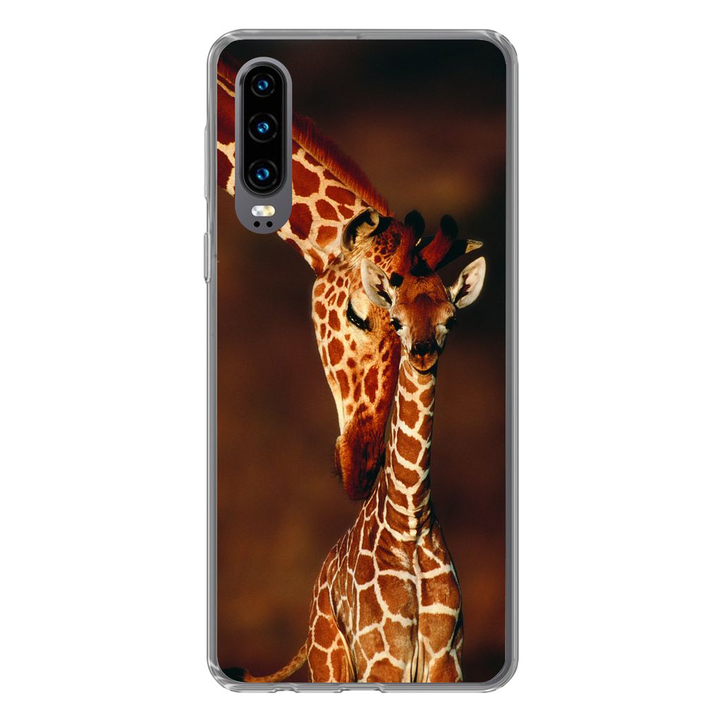 MuchoWow Handyhülle Schutzhülle Hülle für Huawei P30 Giraffe - Kalb - Porträt Silikon Softcase Handy Hülle - Kartenbesitzer