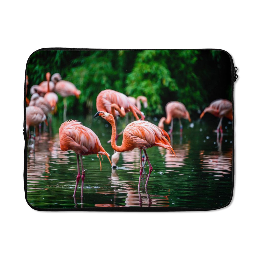 MuchoWow Laptop Hülle 15 Zoll Flamingo - Tropisch - Vogel - Wasser - Rosa Laptoptasche - Laptoptasche - Sleeve - Rundum-Schutz