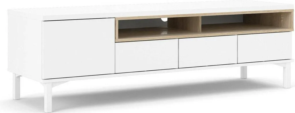 Meuble TV Rosata blanc 156 cm avec 3 tiroirs de rangement chic