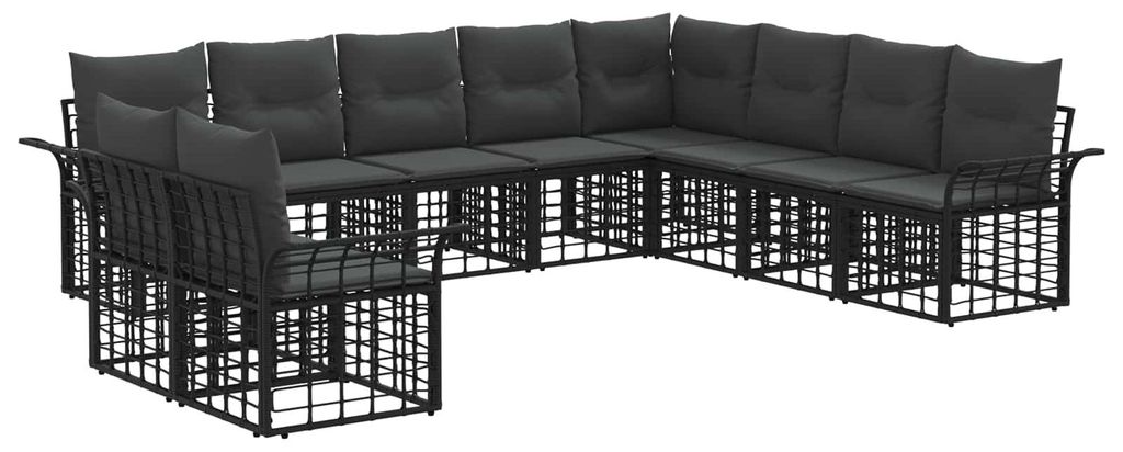 vidaXL Outdoor-Sofagarnitur 10 pcs Schwarz und Dunkelgrau Polyester