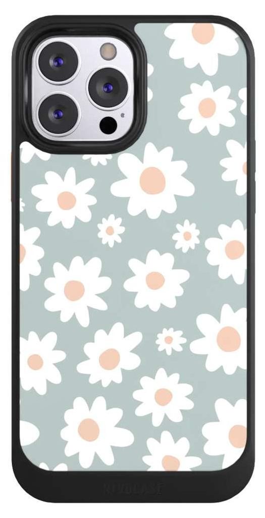 NIVOCASE Hülle für Apple iPhone 13 Pro Max Handyhülle NIVOcore Case Schwarz Blumen Gänseblume Muster