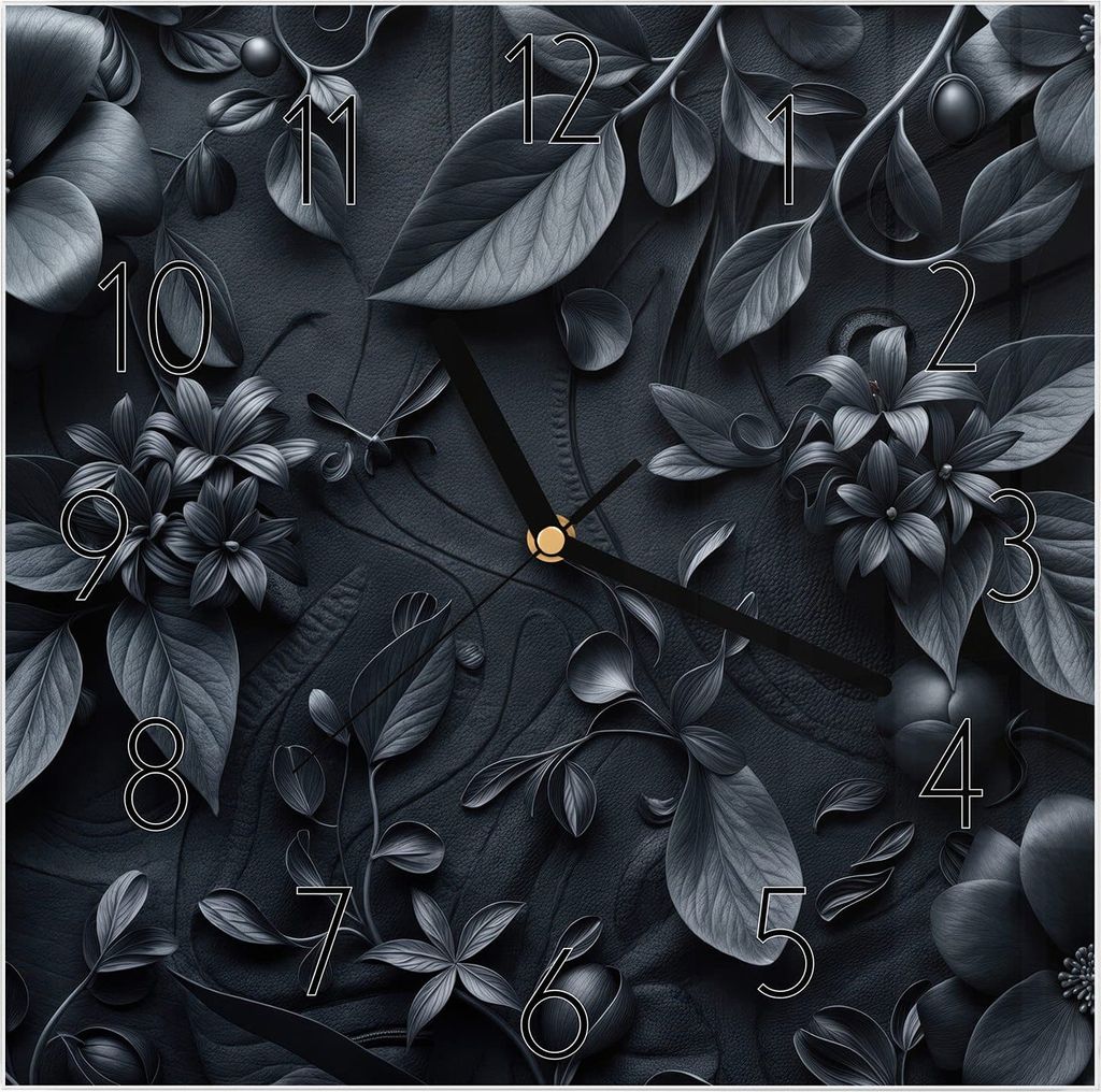 Wanduhr aus Glas mit Motiv Blumenmuster Dunkel- 30 x 30 cm Produktbild 