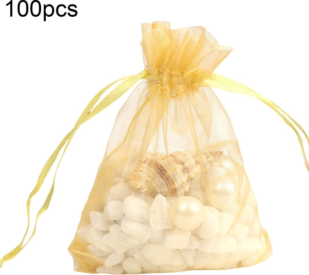 100pcs Solid Color Garn Geschenktüte Hochzeit Süßigkeiten Lucky Beutel Aufbewahrungsbehälter-Golden ,Größen:9x12cm