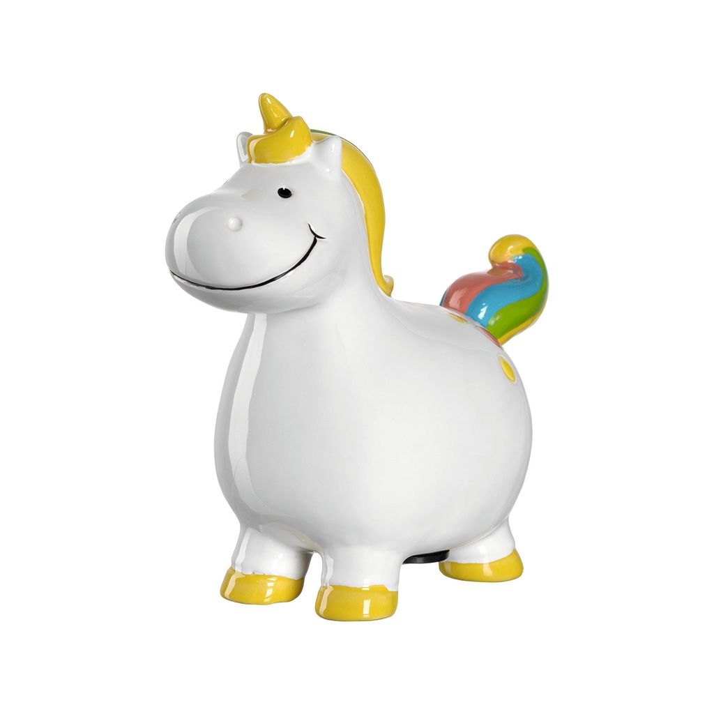 Leonardo Bambini Einhorn Spardose, Keramik Sparschwein mit Schlüssel, Geschenk für Kinder, Jungen Mädchen, 14 cm, weiß bunt, 039195