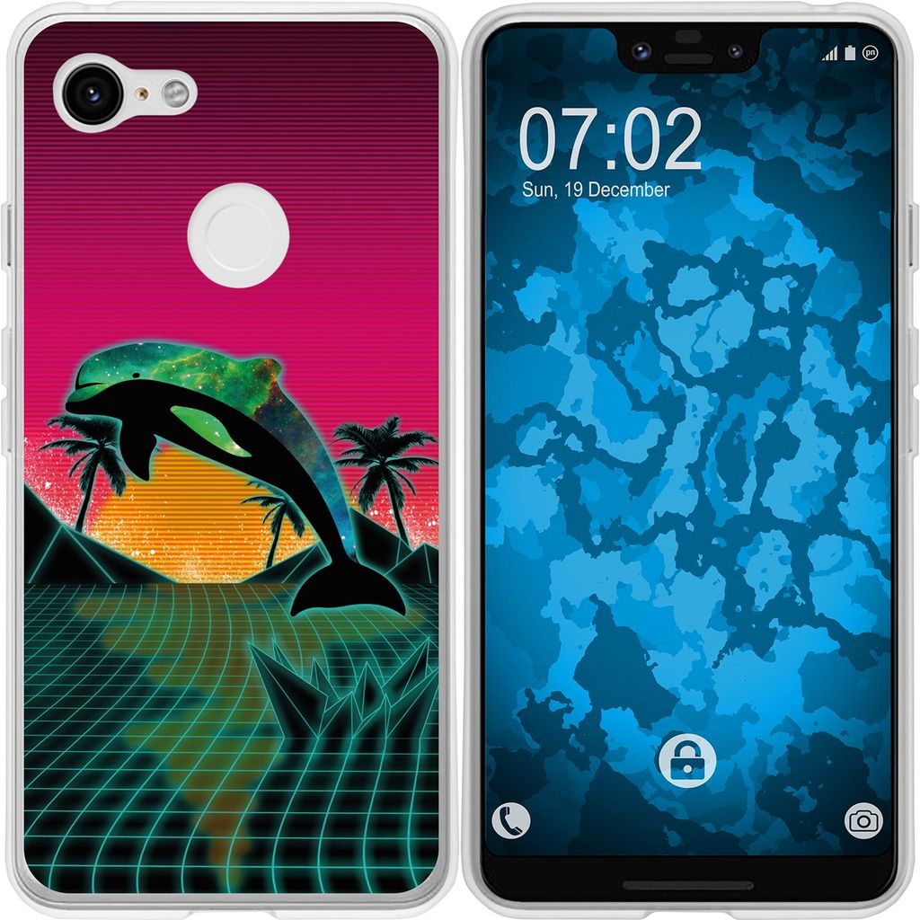 PhoneNatic Case kompatibel mit Google Pixel 3 XL Silikon-Hülle Retro Wave Delphin M1