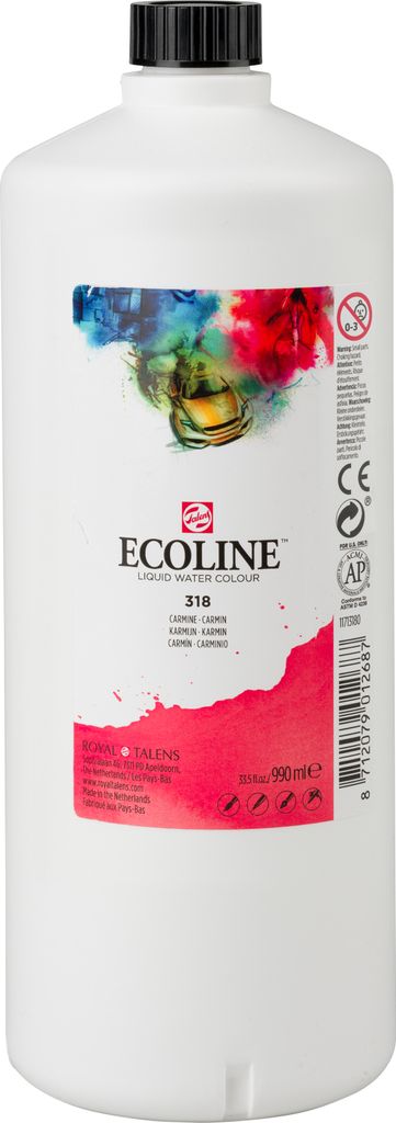 Ecoline Flüssige Wasserfarbe Flasche 990 ml Karmin 318