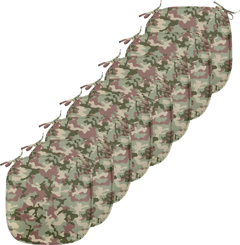ABAKUHAUS Lot de 8 Coussins de Chaise Camouflage Vert Militaire 40x40cm