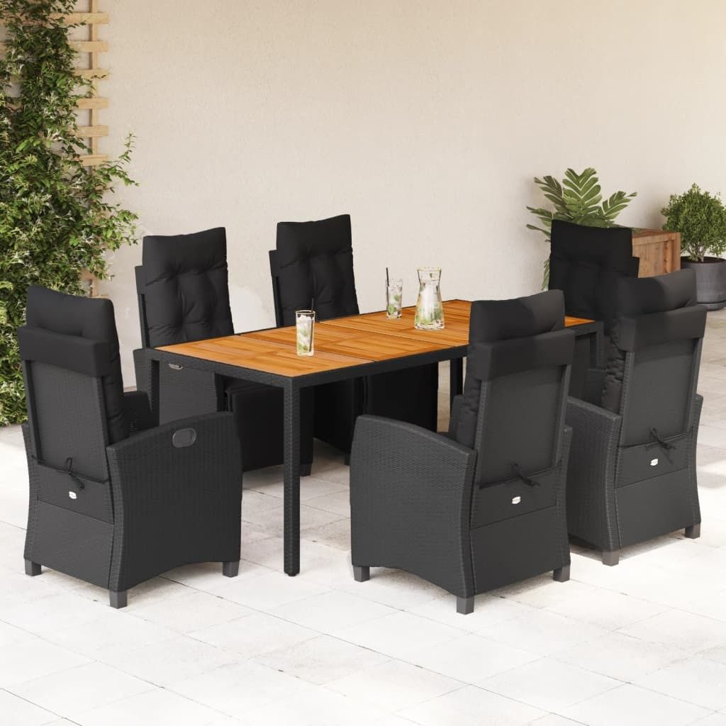 Möbel 7-tlg. Garten-Essgruppe mit Kissen Schwarz Poly Rattan - Gartenmöbelgarnituren 3212910