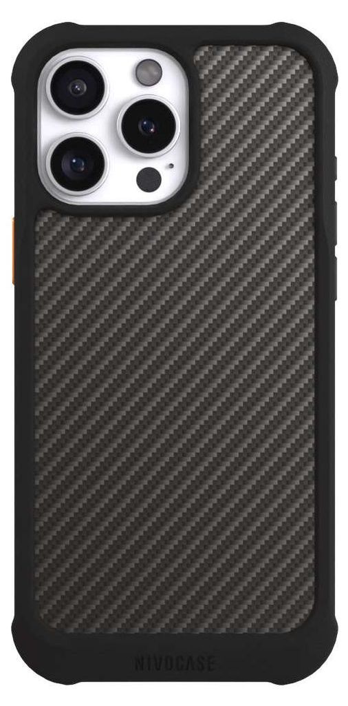 NIVOCASE Hülle für Apple iPhone 16 Pro Max Stoßfeste Handyhülle NIVOmax Case Schwarz Carbon Metallic Look Muster