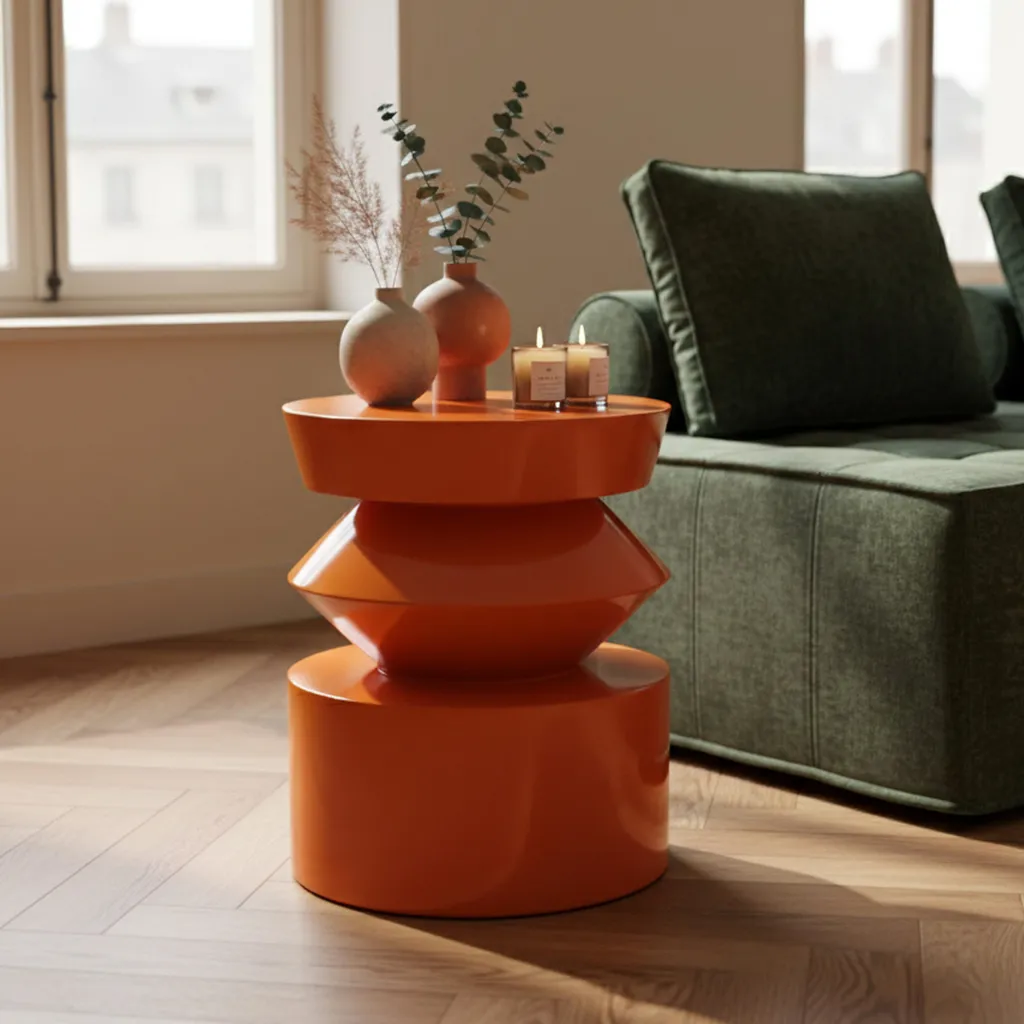 Tavolino laccato arancione, diametro 40 cm - Oviala Agatha - 2