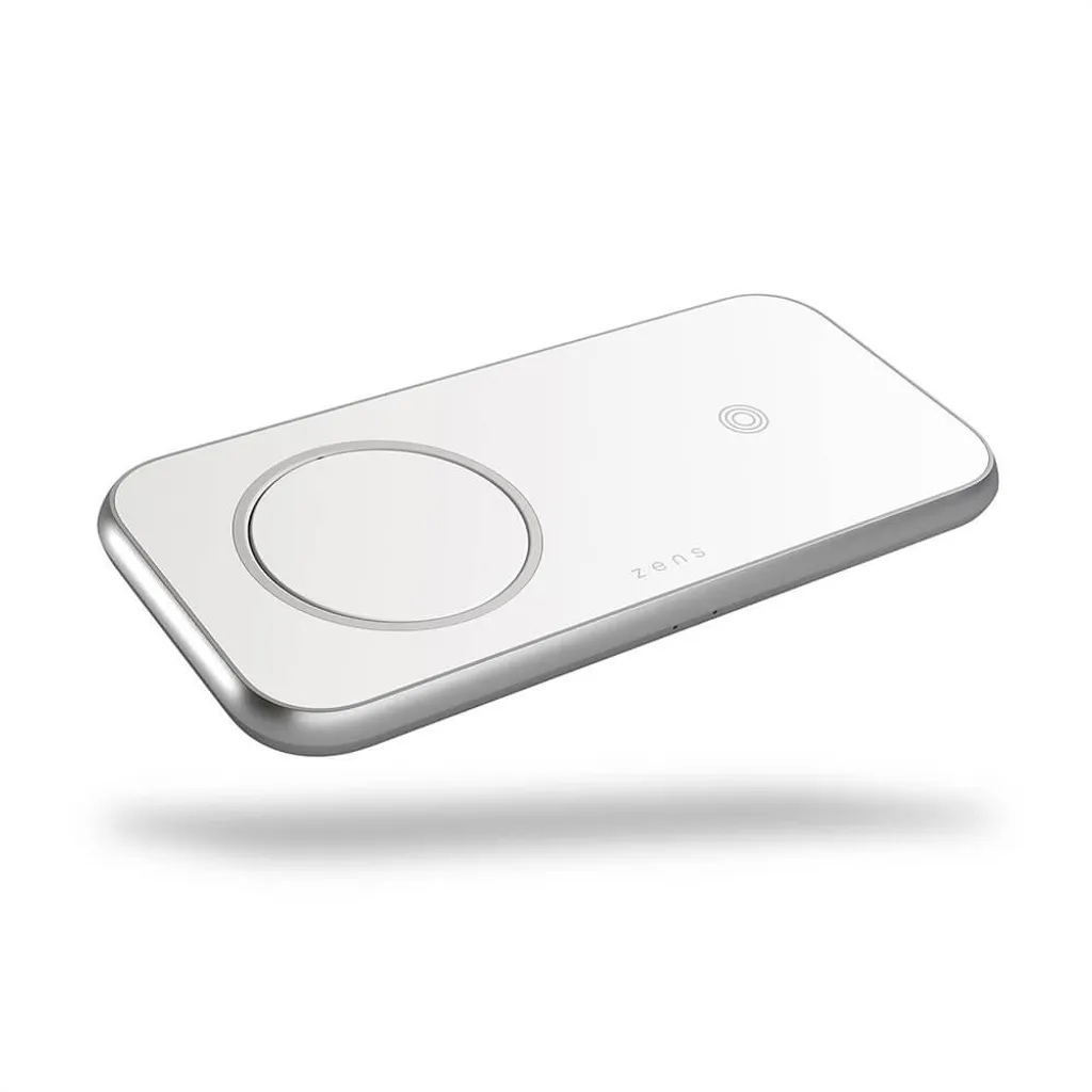 ZENS ZEDC16W/00 Chargeur Double Induction 20W Argent et Blanc Élégant