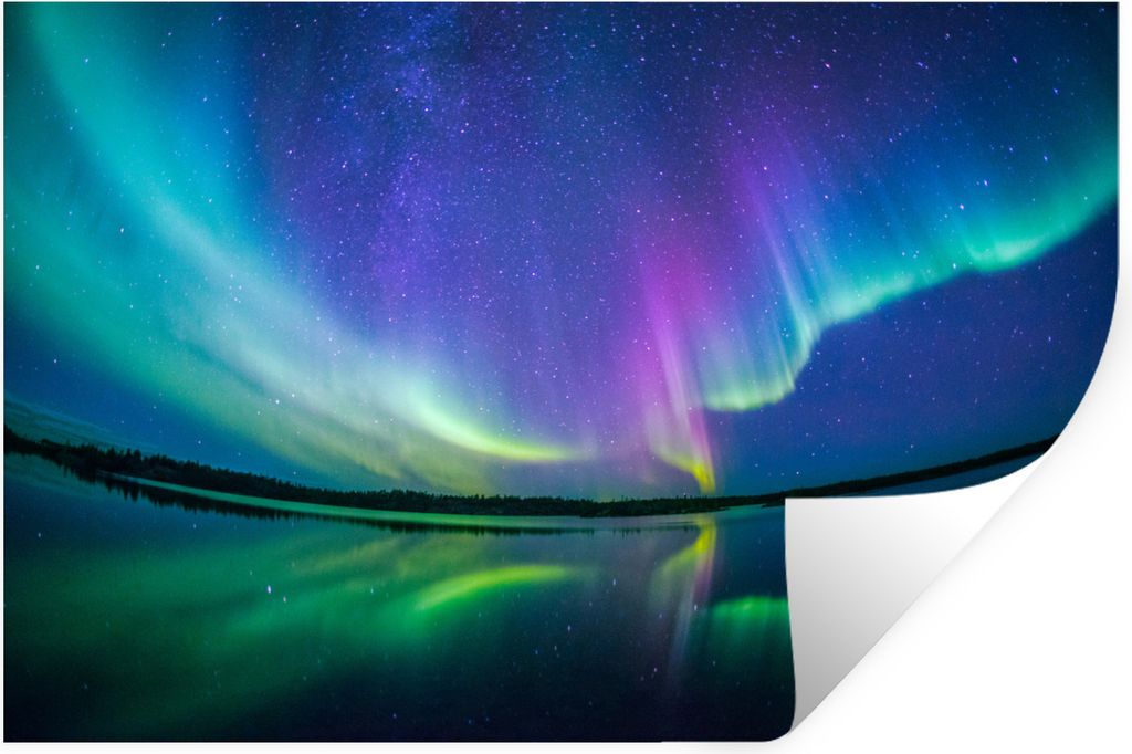MuchoWow Wandtattoo Wandsticker Wandaufkleber Nordlicht - Sternenhimmel - Reflexion 120x80 cm Selbstklebend und Repositionierbar - Selbstklebend ...