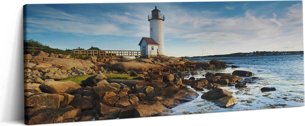 Leuchtturm, Felsen und Himmelslandschaft – Leinwandbild Wandbild – 125x50 cm – Leinwandbilder – Wandbilder – Schlafzimmer – Flur